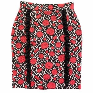 Tenax Ruffled Brocade Pencil Skirt IT SZ 44/US 8